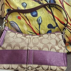 Coach Purple and Tan Shoulder Bag